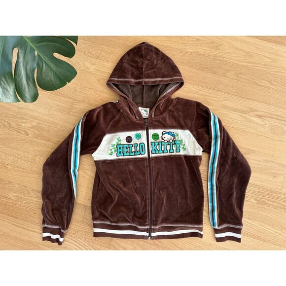 Y2k Hello Kitty Chocolate Brown Blue Tracksuit Jacket & Bottoms Girls 14/16 - Picture 2 of 15